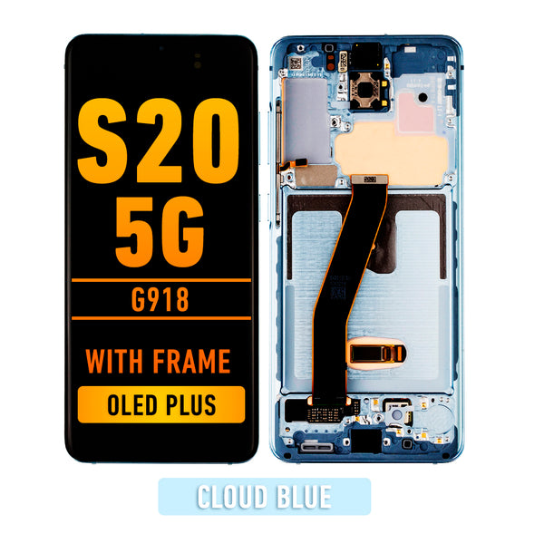 Samsung Galaxy S20 5G LCD Screen Assembly Replacement With Frame (Compatible For All Carriers Except Verizon 5G UW Model) (OLED PLUS) (Cloud Blue)