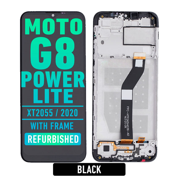 Motorola Moto G8 Power Lite (XT2055) LCD Screen Assembly Replacement With Frame (Refurbished) (Black)