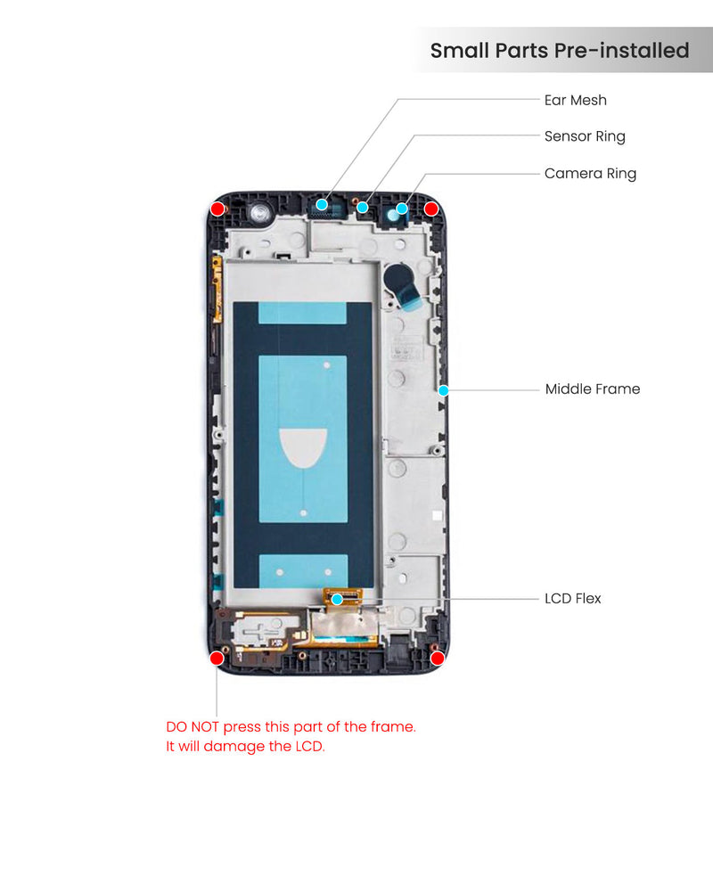 LG X Power 3 /  2 / X Charge / Fiesta 2 (M320 / X320 / M327) LCD Screen Assembly Replacement With Frame (Black)