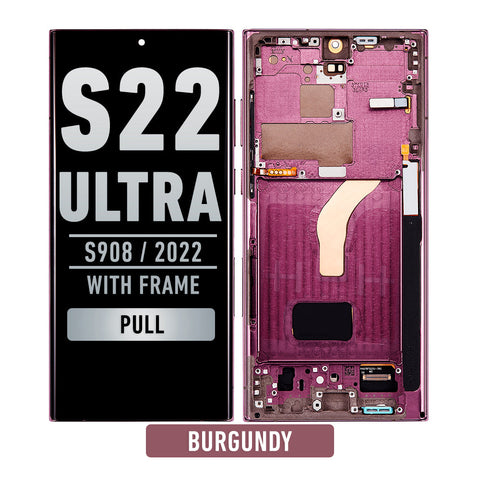 Samsung Galaxy S22 Ultra OLED Screen Assembly Replacement With Frame (Aftermarket Pull) (GOOD) (Burgundy)