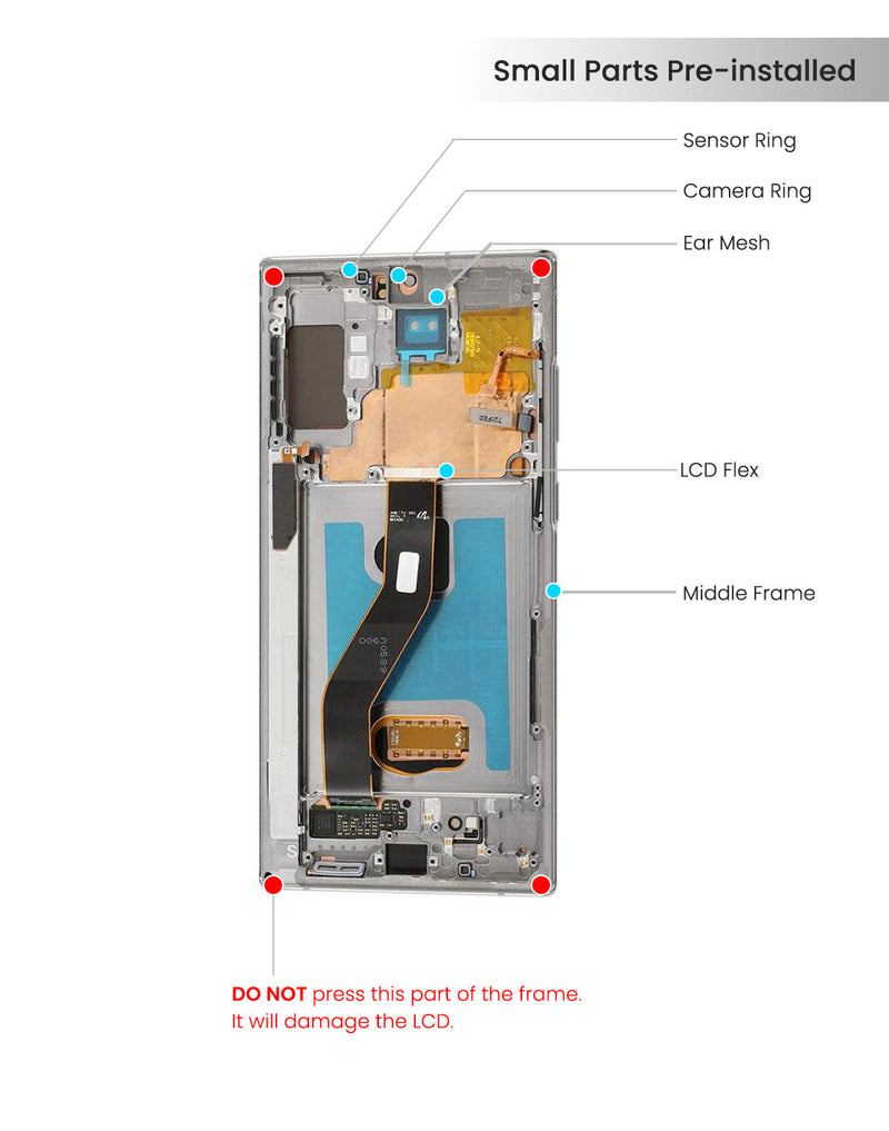 Samsung Galaxy Note 10 Plus / Note 10 Plus 5G OLED Screen Assembly Replacement With Frame (Refurbished) (Aura Blue)