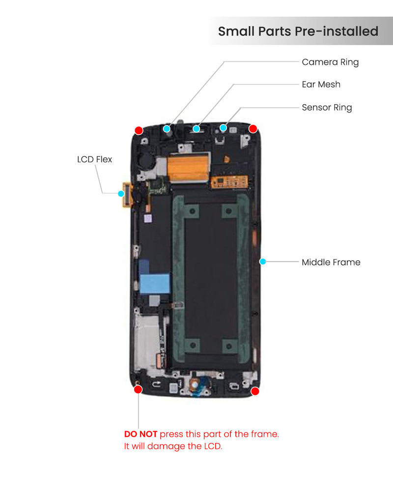 Samsung Galaxy S6 Edge OLED Screen Assembly Replacement With Frame (AT&T / T-Mobile / International) (Refurbished) (White Pearl / Silver)