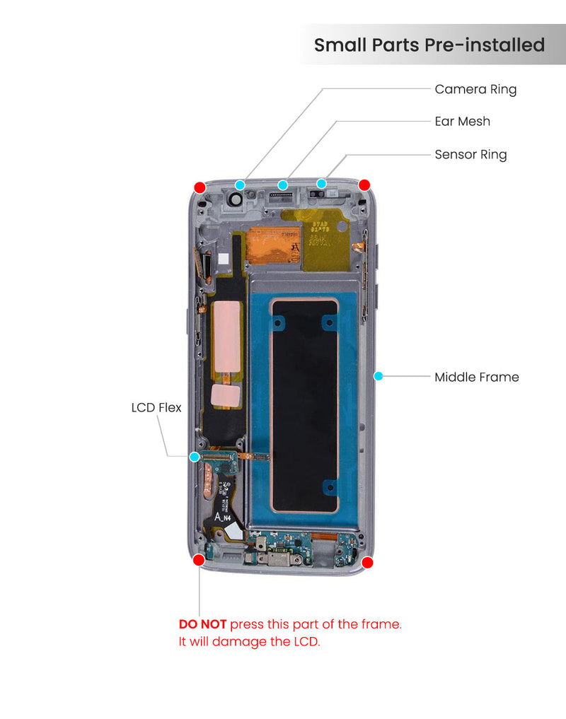 Samsung Galaxy S7 Edge OLED Screen Assembly Replacement With Frame (US Version) (Refurbished) (Silver)