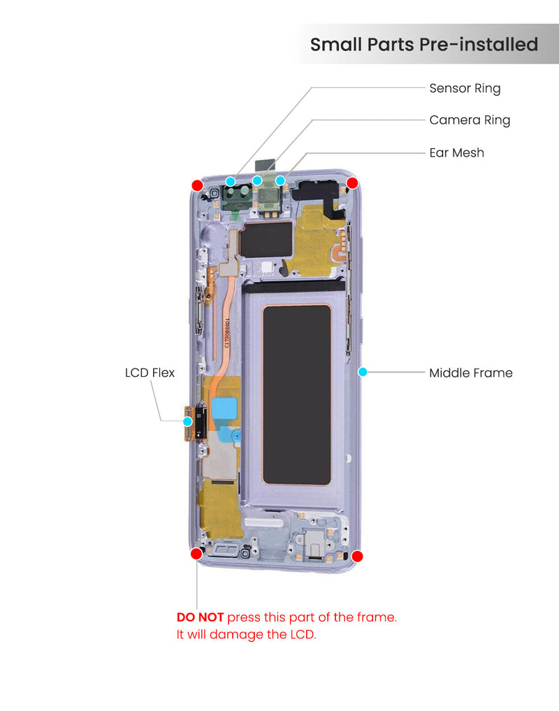 Samsung Galaxy S8 OLED Screen Assembly Replacement With Frame (Refurbished) (Arctic Silver)