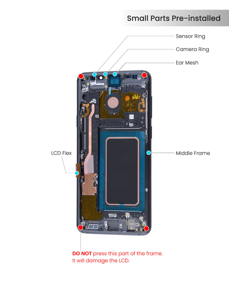 Samsung Galaxy S9 Plus OLED Screen Assembly Replacement With Frame (Refurbished) (Coral Blue)