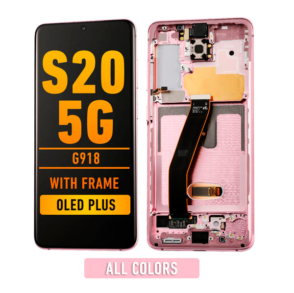 Samsung Galaxy S20 5G LCD Screen Assembly Replacement With Frame (Compatible For All Carriers Except Verizon 5G UW Model) (Oled Plus) (Cloud Pink)