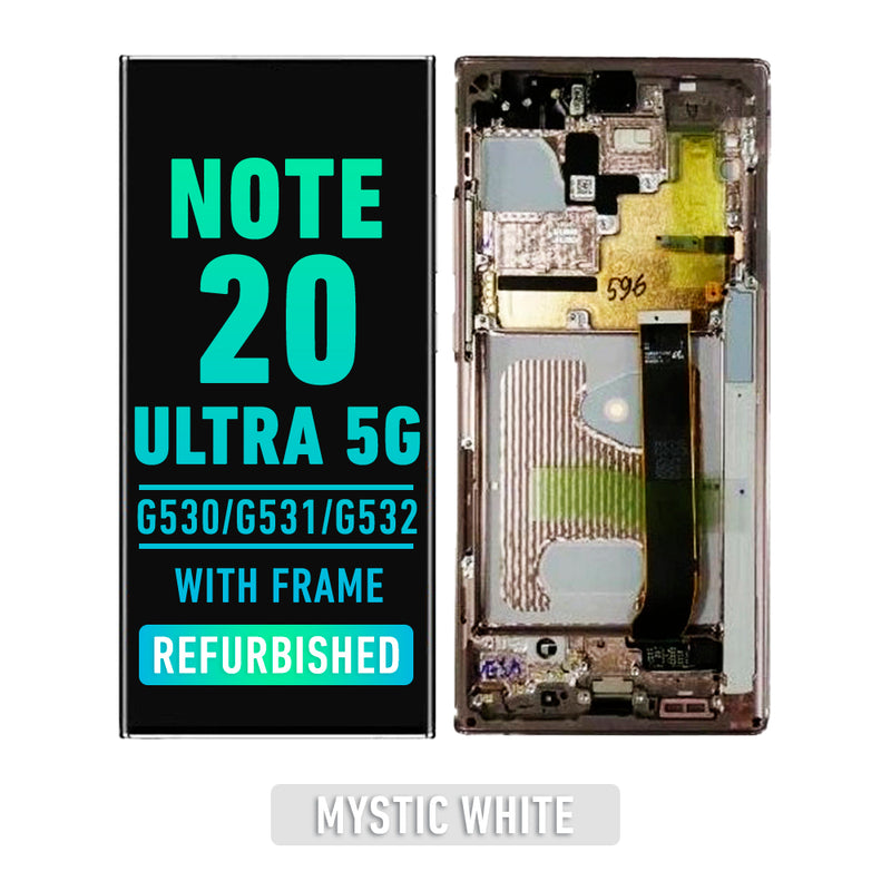 Samsung Galaxy Note 20 Ultra 5G OLED Screen Assembly Replacement With Frame (Refurbished) (Mystic White)