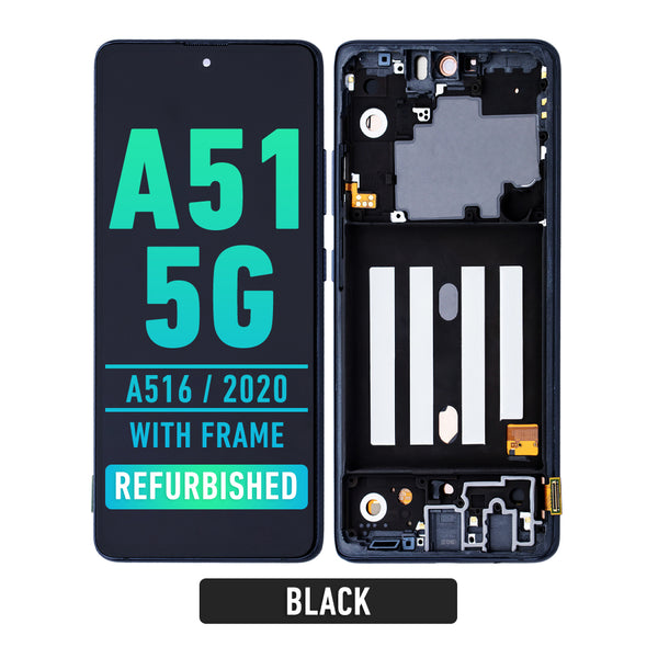 Samsung Galaxy A51 5G (A516 / 2020) (Non-Verizon 5G UW FRAME) OLED Screen Assembly Replacement With Frame (Refurbished) (Black)