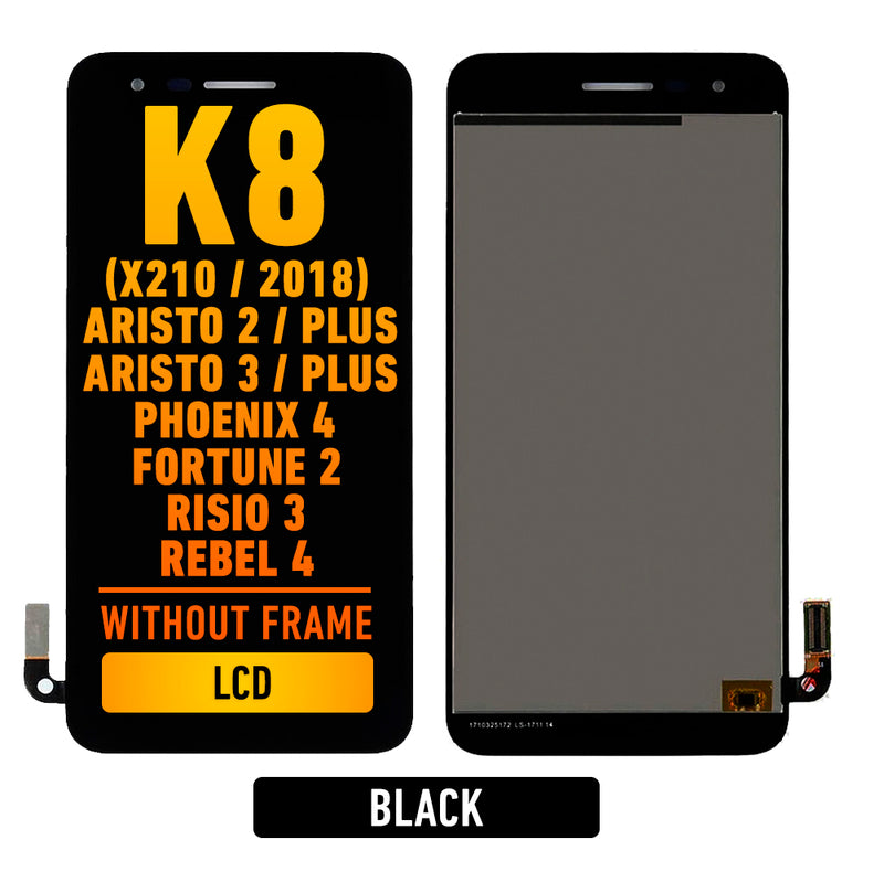 LG K8 (X210 / 2018) / Aristo 2 / Aristo 2 Plus / Aristo 3 / Aristo 3 Plus / X220 / Phoenix 4 / Tribute Dynasty / Empire / FORTUNE 2 / RISIO 3 / REBEL 4 LCD Screen Assembly Replacement Without Frame (Black)