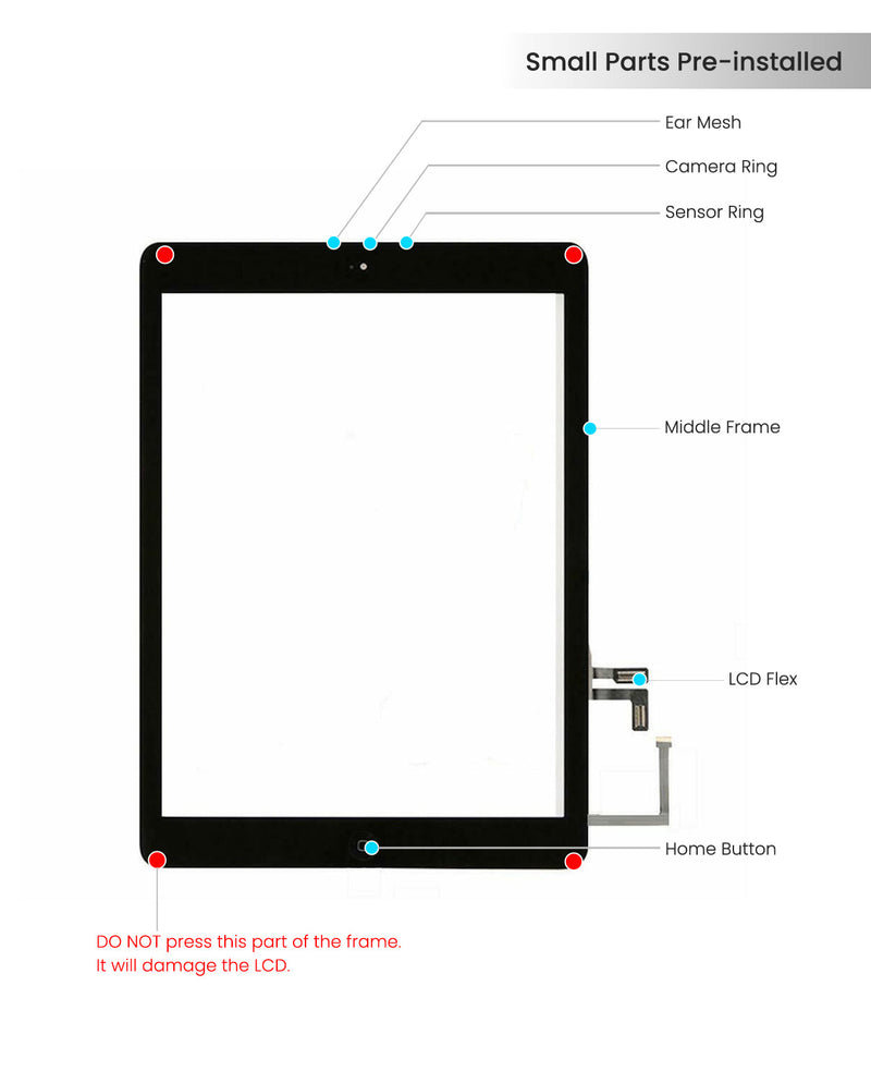 iPad Air 1 / iPad 5 (2017) Digitizer Replacement (Home Button Pre-Installed Compatible For iPad Air 1) (Aftermarket Plus) (White)