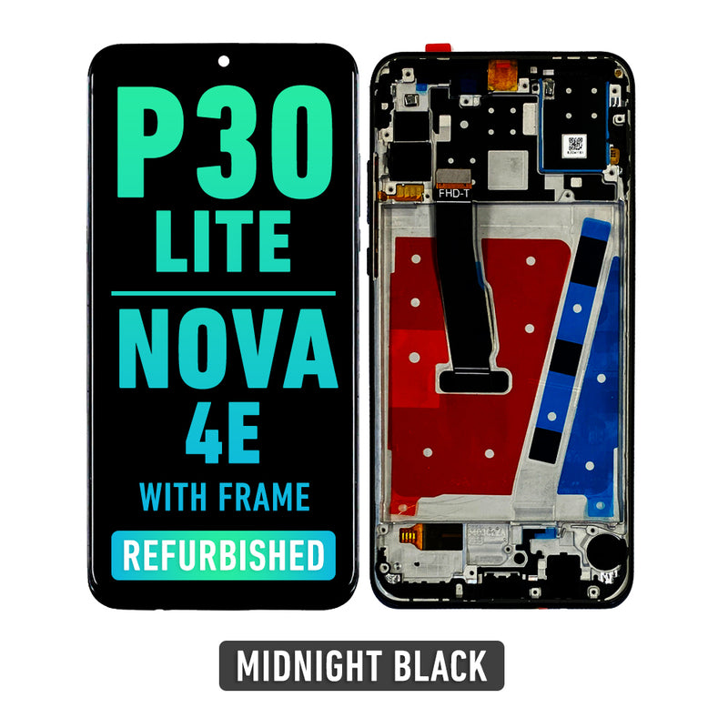 Huawei P30 Lite (2019) / Nova 4E (4GB RAM) LCD Screen Assembly Replacement With Frame (Refurbished) (MidnightBlack)