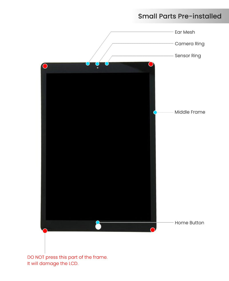 iPad Pro 12.9 (1st Gen) LCD Screen Assembly Replacement With Digitizer & Daughter Board Flex Pre-Installed (Refurbished) (Black)